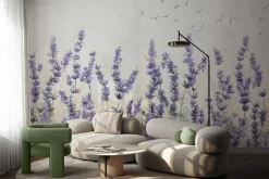 Fototapeta: Kwiaty lawendy na tle ptaków