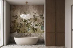 Fototapeta: Kwiaty liście i motyle na tle betonu wzór inspirowany naturą