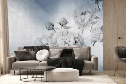 Fototapeta: Kwiaty piwonii na niebieskim tle