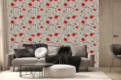 Fototapeta: Kwiaty polne maki chabry i niebieskie motyle naturalny botaniczny