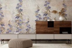 Fototapeta: Kwiaty w odcieniach niebieskiego na ceglanej ścianie