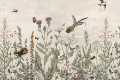 Fototapeta: Kwiecista łąka i ptaki krajobraz