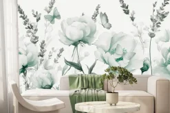 Fototapeta: Kwiecista łąka z motylami w stylu akwareli delikatny kwiatowy