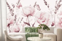 Fototapeta: Kwiecista łąka z motylami w stylu akwareli delikatny kwiatowy