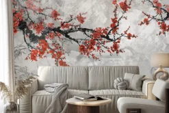 Fototapeta: Kwitnąca wiśnia krajobraz w stylu chinoiserie