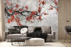 Fototapeta: Kwitnąca wiśnia krajobraz w stylu chinoiserie