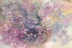 Fototapeta: Kwitnące kwiaty wiśni na akwarelowym tle