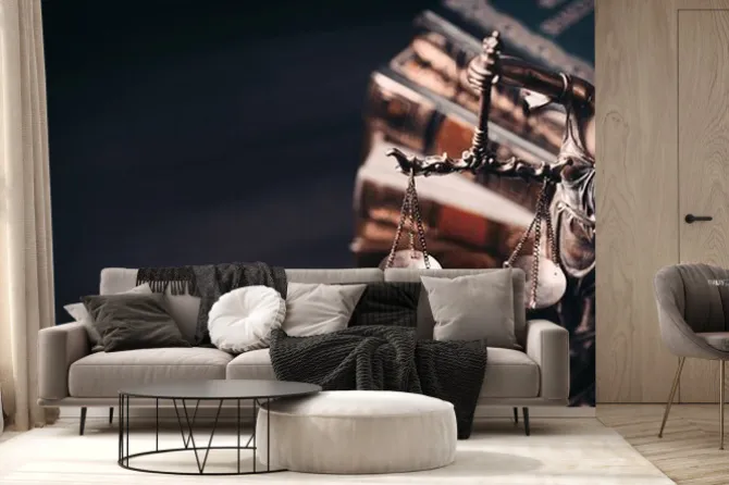 Fototapeta: Lady justice. statue of justice in library