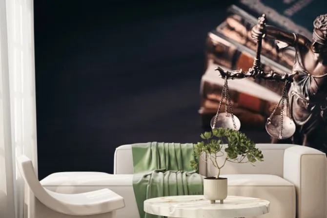 Fototapeta: Lady justice. statue of justice in library