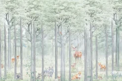 Fototapeta: Las z dzikimi zwierzętami wilk i jeleń