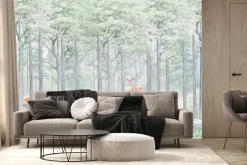 Fototapeta: Las z dzikimi zwierzętami wilk i jeleń