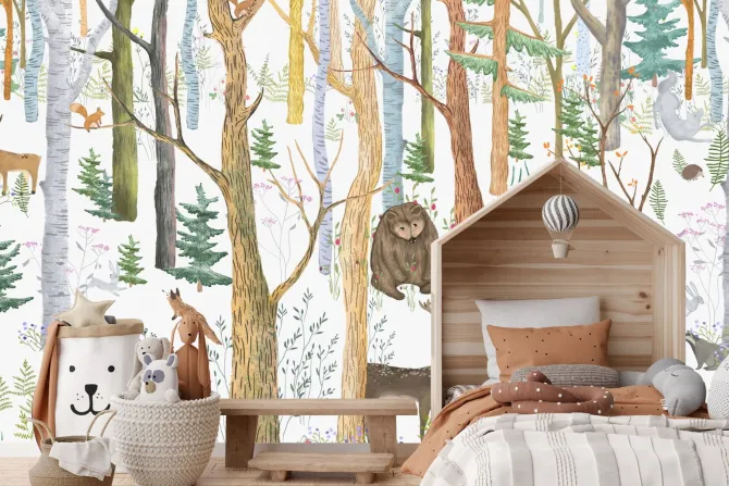 Fototapeta: Las ze zwierzętami i bujną roślinnością