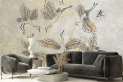 Fototapeta: Latające ptaki żurawie na betonie