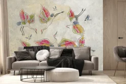 Fototapeta: Latające ptaki żurawie na betonie