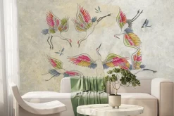 Fototapeta: Latające ptaki żurawie na betonie