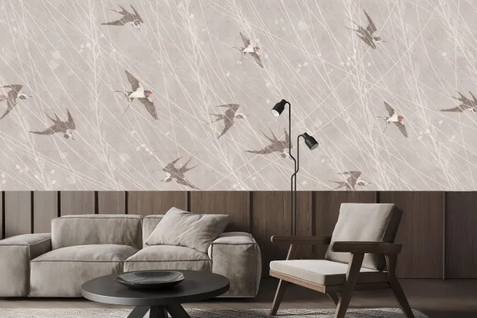 Fototapeta: Latające ptaki na beżowym tle
