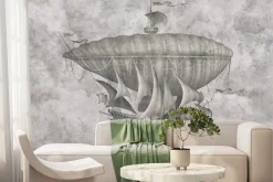 Fototapeta: Latający statek w stylu vintage