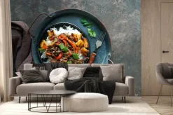 Fototapeta: Latin america food .ropa vieja with fried plantains and rice.