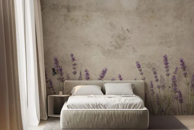 Fototapeta: Lawenda na beżowym betonie