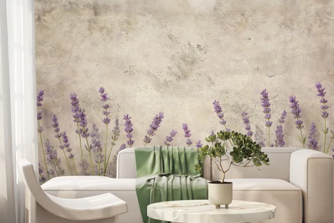 Fototapeta: Lawenda na beżowym betonie