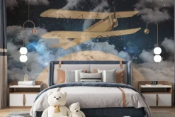 Fototapeta: Lecący samolot na tle mglistego nieba