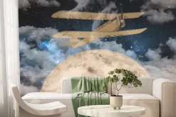 Fototapeta: Lecący samolot na tle mglistego nieba