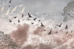 Fototapeta: Lekkie dmuchawce i ptaki na pastelowym tle nieba