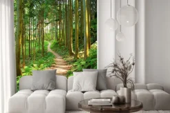 Fototapeta: Leśna ścieżka otoczona zielonymi drzewami