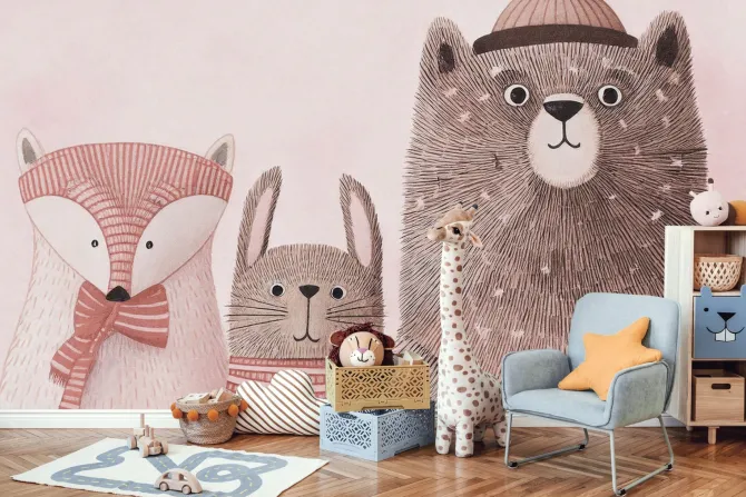 Fototapeta: Leśne zwierzęta w akwarelowym stylu