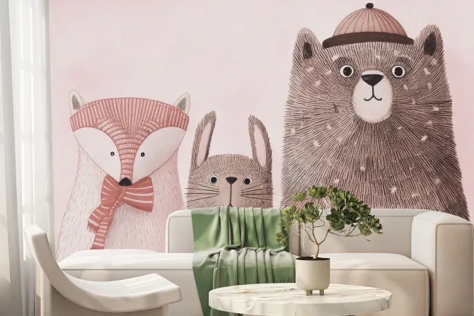 Fototapeta: Leśne zwierzęta w akwarelowym stylu