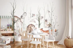 Fototapeta: Leśne zwierzęta w akwarelowym krajobrazie lasu