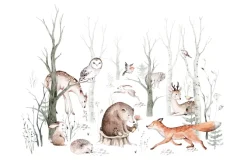 Fototapeta: Leśne zwierzęta w akwarelowym krajobrazie lasu