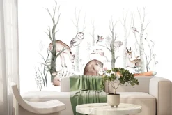 Fototapeta: Leśne zwierzęta w akwarelowym krajobrazie lasu