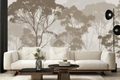 Fototapeta: Leśny krajobraz drzewa w odcieniach brązu