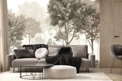 Fototapeta: Leśny motyw vintage z jeleniem i sarną w naturalnym krajobrazie