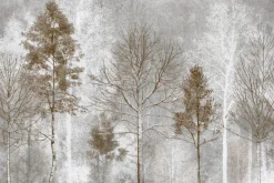 Fototapeta: Leśny motyw z wysokimi drzewami i szarym tłem