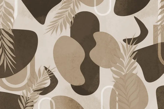 Fototapeta: Liście i geometryczne kształty beżowo brązowa kompozycja dekoracyjna