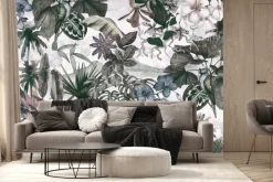 Fototapeta: Liście i kwiaty w retro dżungli