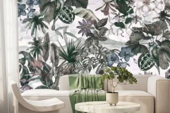 Fototapeta: Liście i kwiaty w retro dżungli