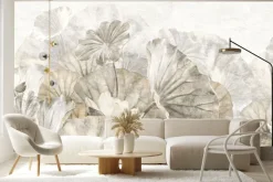 Fototapeta: Liście i kwiaty lilii malowane na murze
