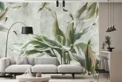 Fototapeta: Liście kwiatów na betonowej ścianie