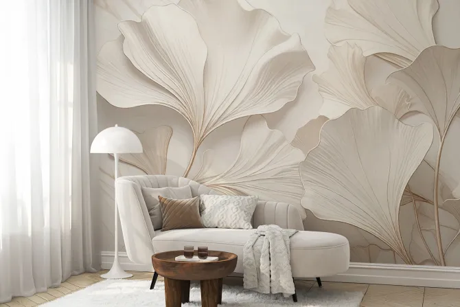 Fototapeta: Liście miłorzębu na białym tle elegancki motyw w stylu glamour