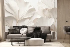 Fototapeta: Liście miłorzębu na białym tle elegancki motyw w stylu glamour