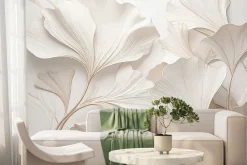 Fototapeta: Liście miłorzębu na białym tle elegancki motyw w stylu glamour