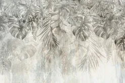 Fototapeta: Liście monstery palmy i bananowca w szarości