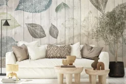 Fototapeta: Liście na drewnianym tle z desek styl rustykalny