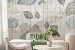 Fototapeta: Liście na drewnianym tle z desek styl rustykalny