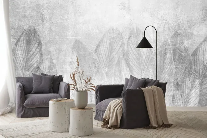 Fototapeta: Liście na szarym betonie