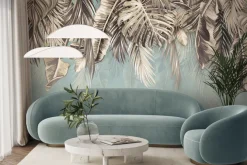 Fototapeta: Liście palm i monstery na niebieskim tle