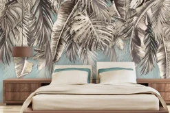 Fototapeta: Liście palm i monstery na niebieskim tle